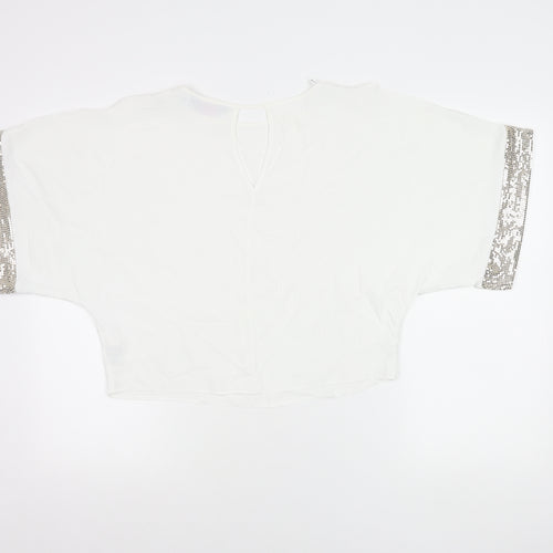 Dorothy Perkins Women White Sequin Trim Blouse UK 4 Party Top