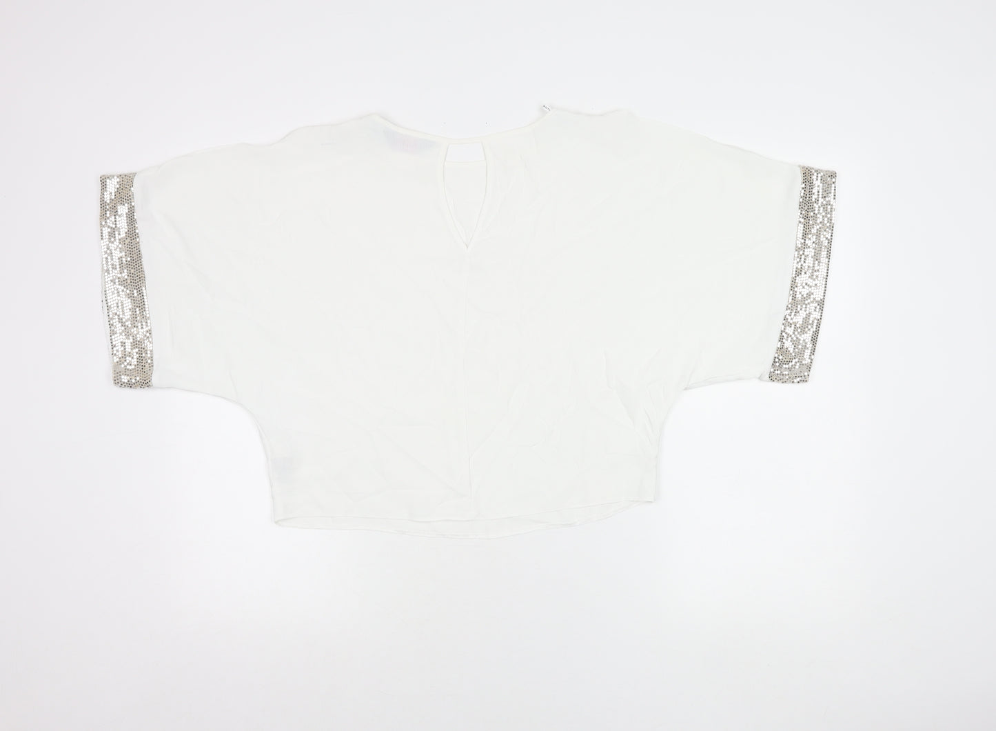 Dorothy Perkins Women White Sequin Trim Blouse UK 4 Party Top