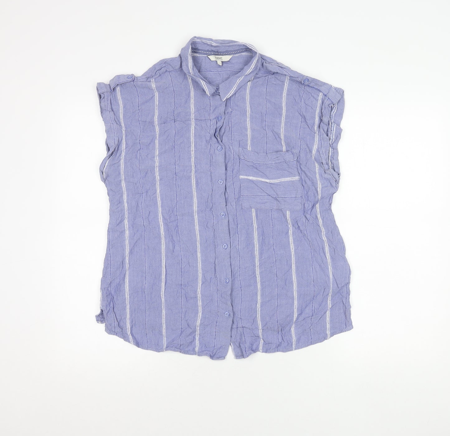 Next Womens Blue Striped Collared Sleeveless Button-Up Shirt Size 20