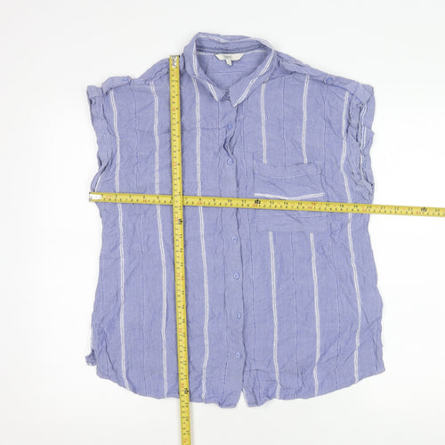 Next Womens Blue Striped Collared Sleeveless Button-Up Shirt Size 20