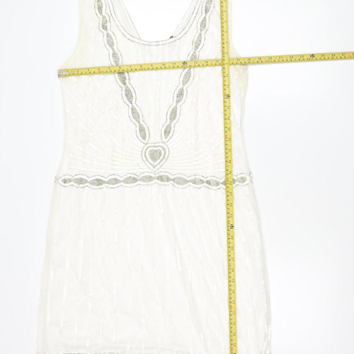Gatsbylady London Women White Sequin Beaded 20s Sheath Dress Size 16