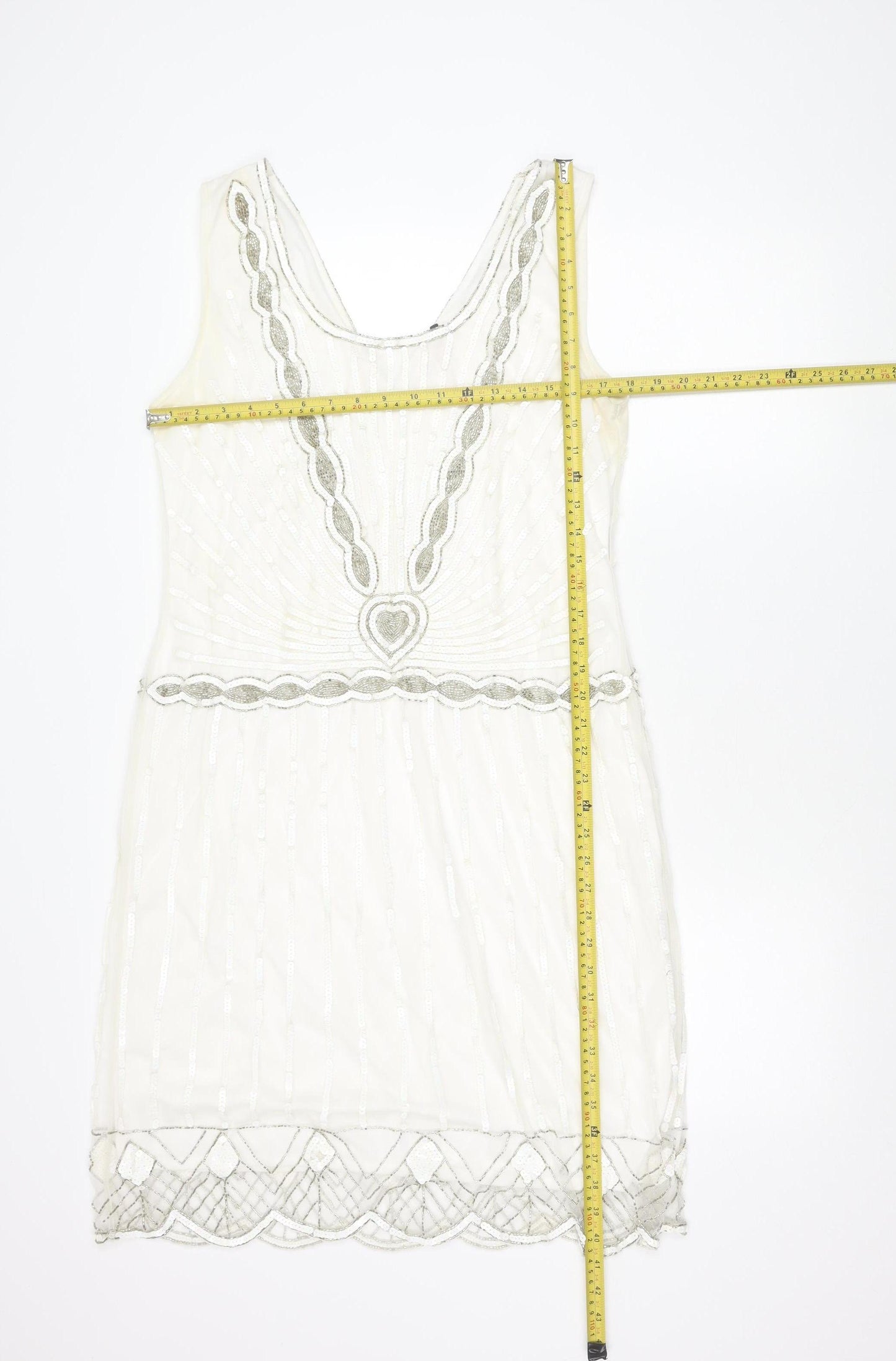 Gatsbylady London Women White Sequin Beaded 20s Sheath Dress Size 16