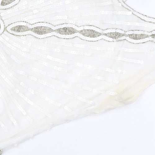 Gatsbylady London Women White Sequin Beaded 20s Sheath Dress Size 16