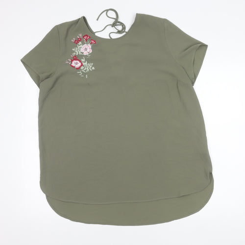 New Look Women’s Green Embroidered V-Neck Short Sleeve Blouse Size 12