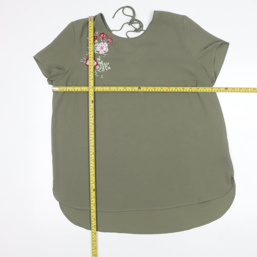 New Look Women’s Green Embroidered V-Neck Short Sleeve Blouse Size 12