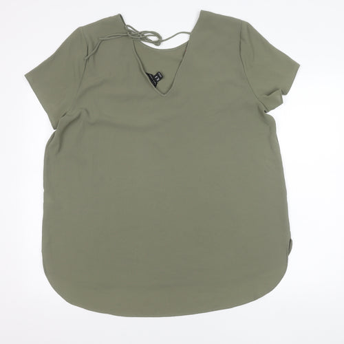 New Look Women’s Green Embroidered V-Neck Short Sleeve Blouse Size 12