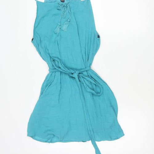 Forever 21 Women’s Blue Sleeveless Mini Boho Tassel Summer Dress Size L