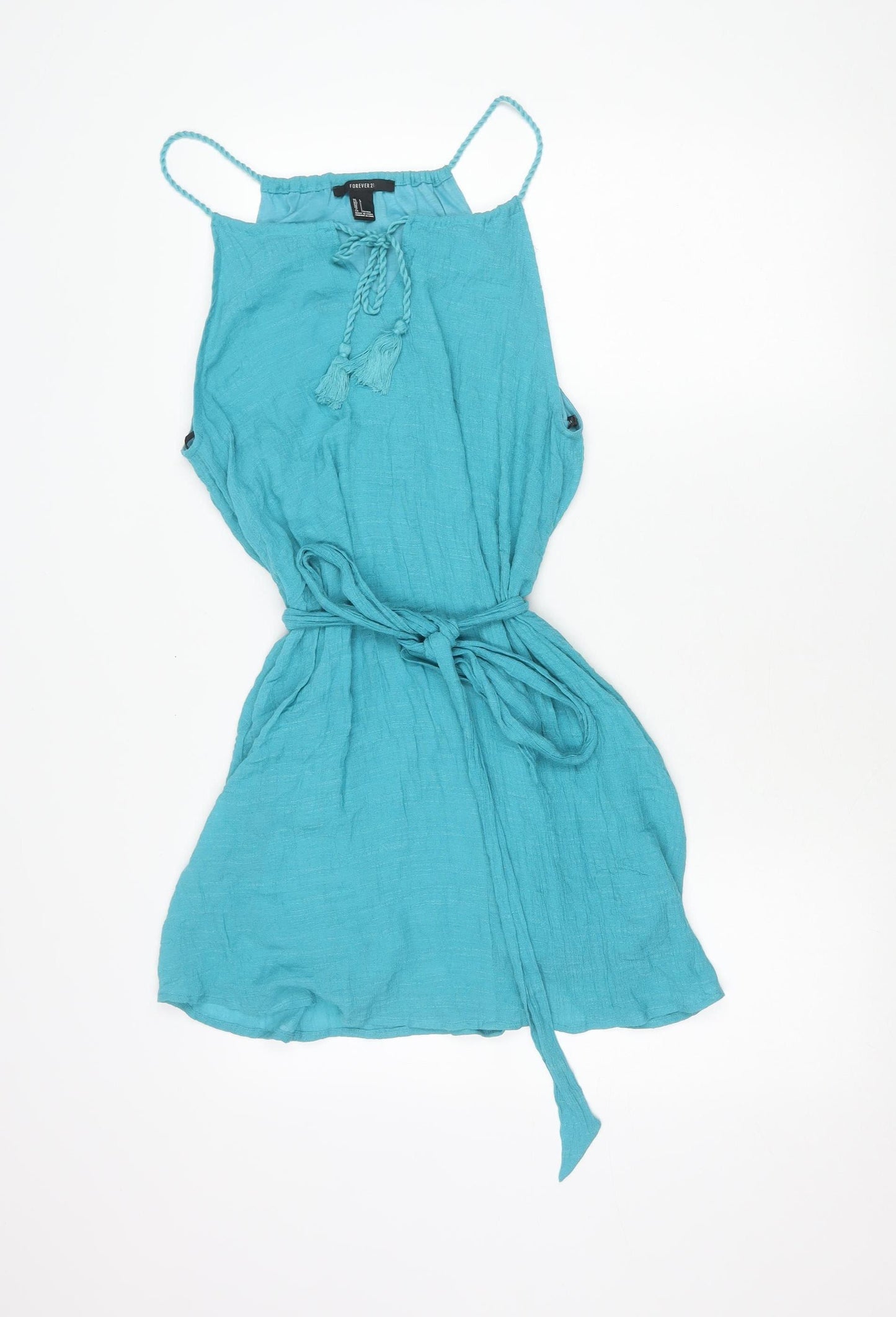 Forever 21 Women’s Blue Sleeveless Mini Boho Tassel Summer Dress Size L