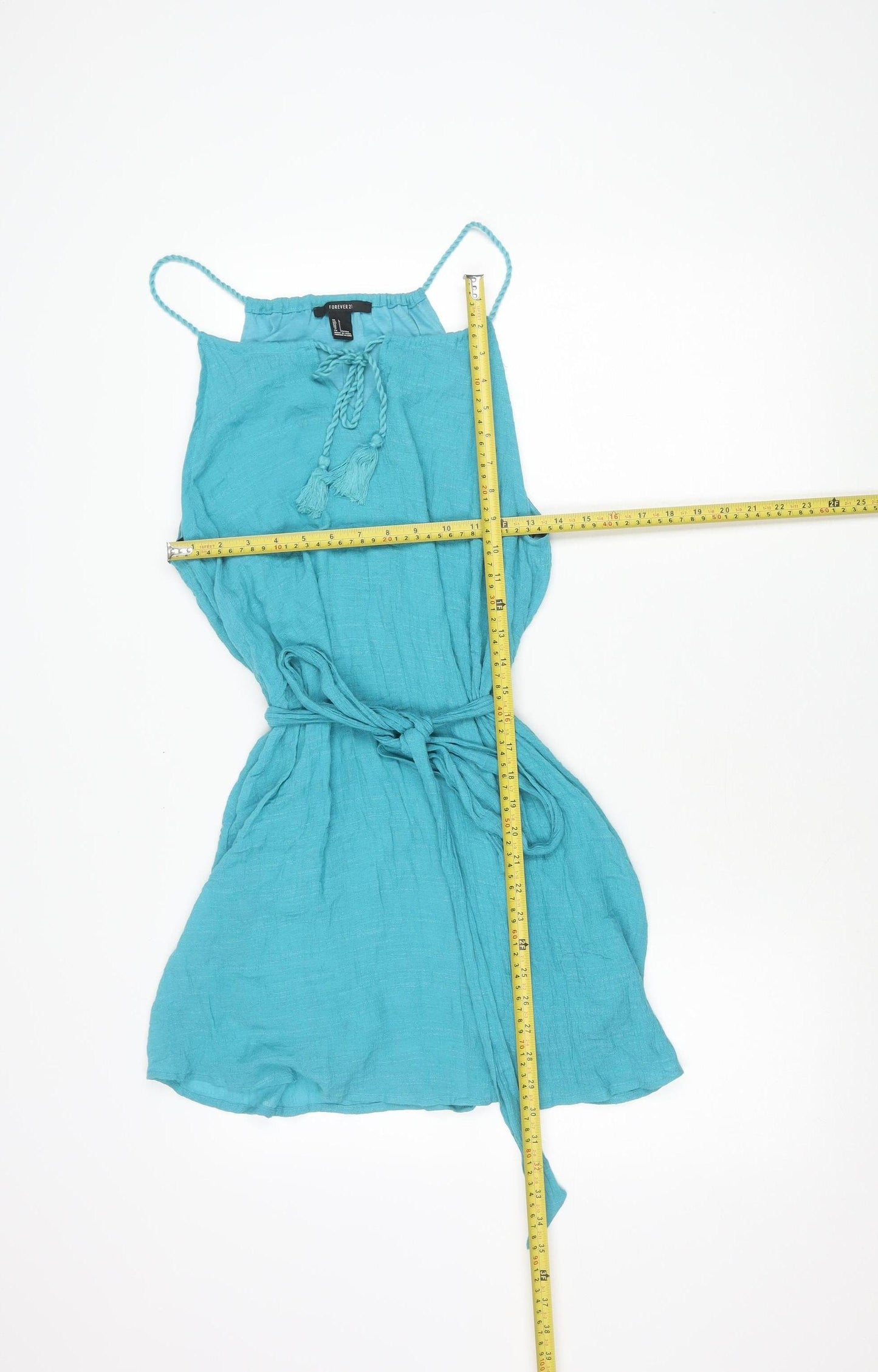 Forever 21 Women’s Blue Sleeveless Mini Boho Tassel Summer Dress Size L