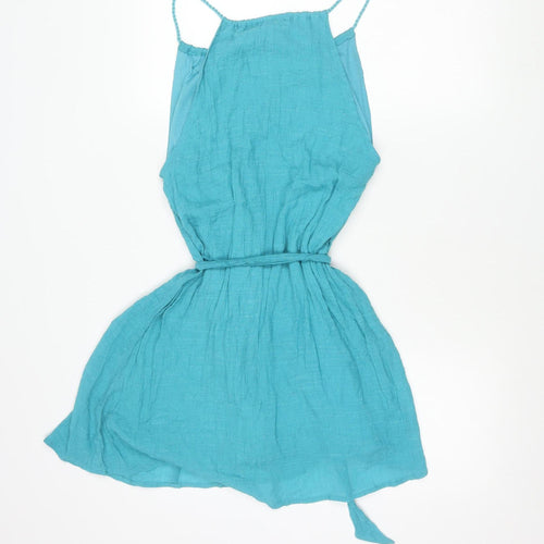 Forever 21 Women’s Blue Sleeveless Mini Boho Tassel Summer Dress Size L