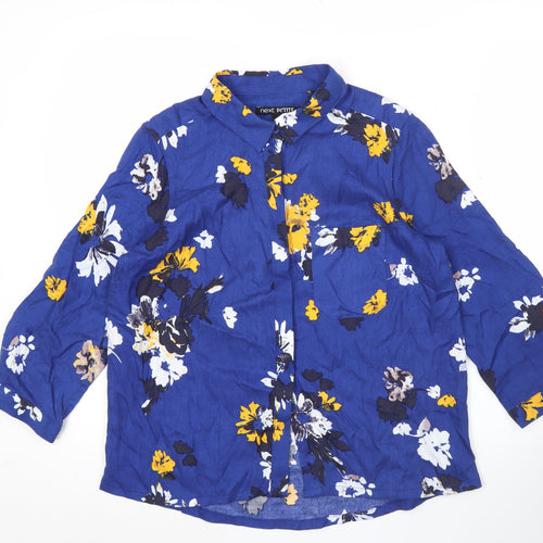Next Petite Womens Blue Floral Tunic Blouse Size 10 3/4 Sleeve