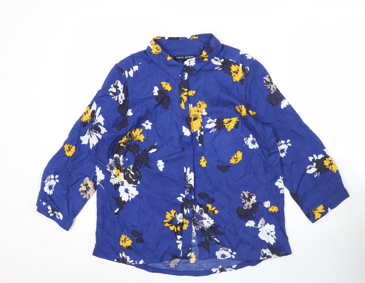 Next Petite Womens Blue Floral Tunic Blouse Size 10 3/4 Sleeve