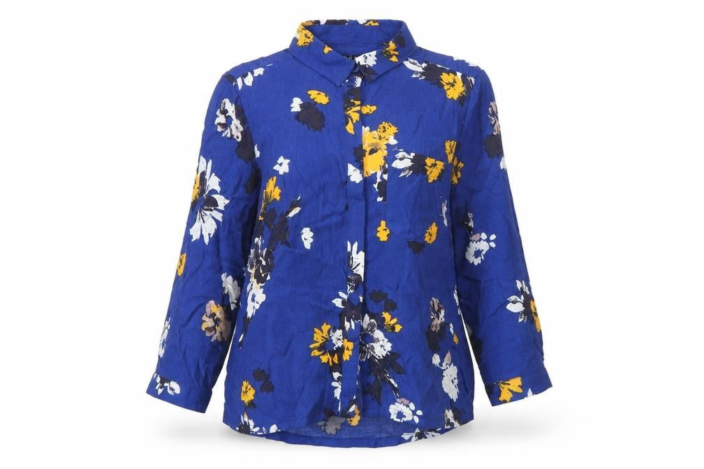 Next Petite Womens Blue Floral Tunic Blouse Size 10 3/4 Sleeve