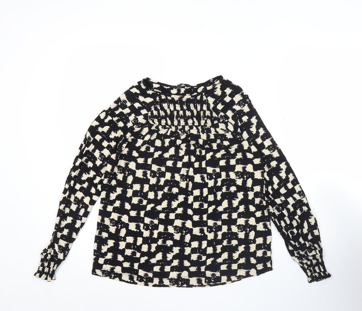 Next Womens Black Geometric Viscose Tunic Blouse Size 10