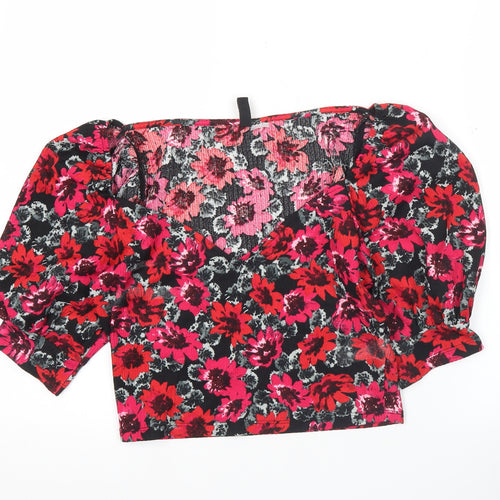 H&M Divided Women’s Floral Puff Sleeve Cropped Blouse UK M