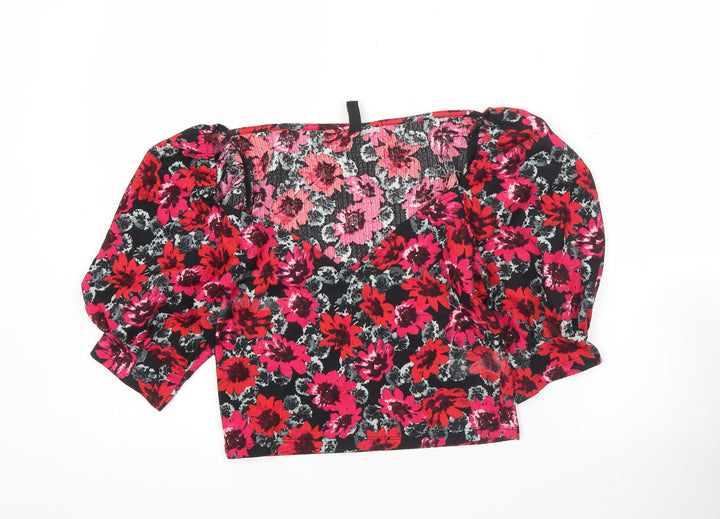 H&M Divided Women’s Floral Puff Sleeve Cropped Blouse UK M