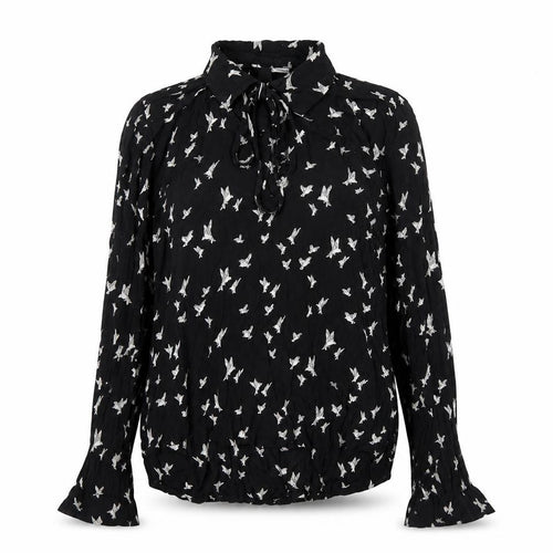 H&M Women’s Black Bird Print Long Sleeve Tunic Blouse Size 6