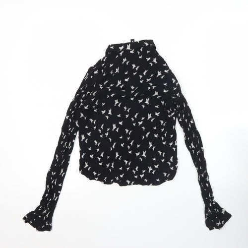 H&M Women’s Black Bird Print Long Sleeve Tunic Blouse Size 6