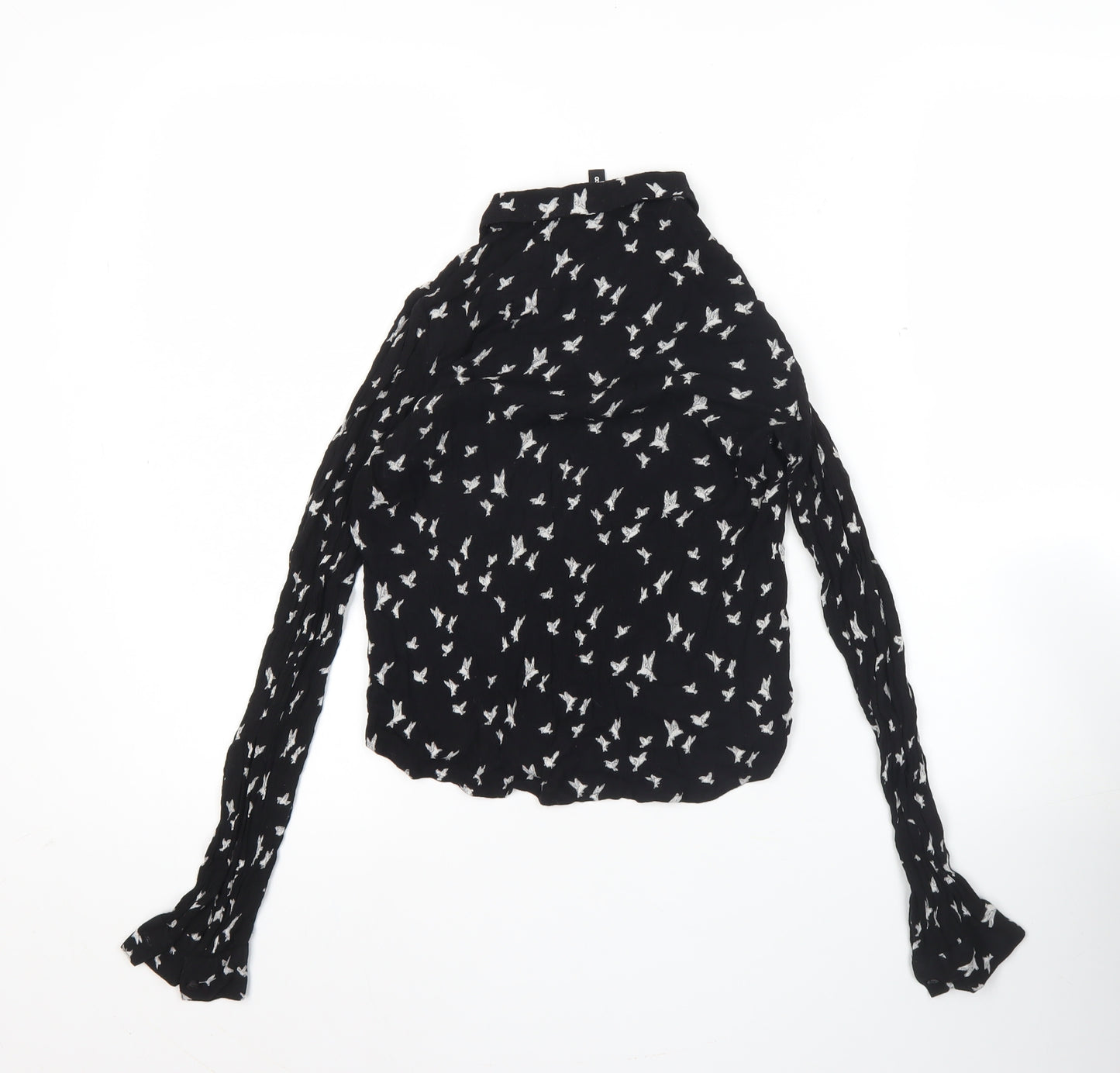 H&M Women’s Black Bird Print Long Sleeve Tunic Blouse Size 6