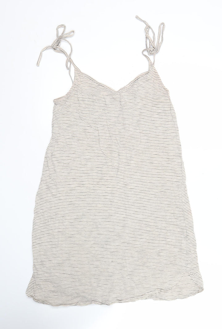 H&M Women’s Beige Striped Basic Tank Top XS Cotton Modal