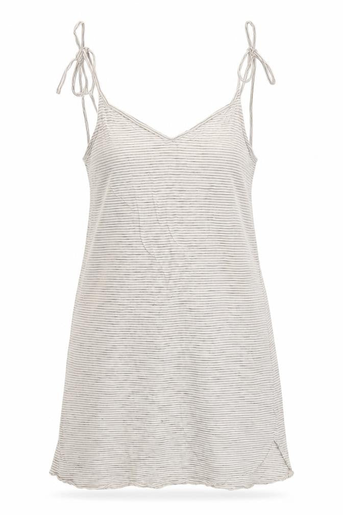 Front view of H&M Women’s Beige Striped Basic Tank Top XS Cotton Modal