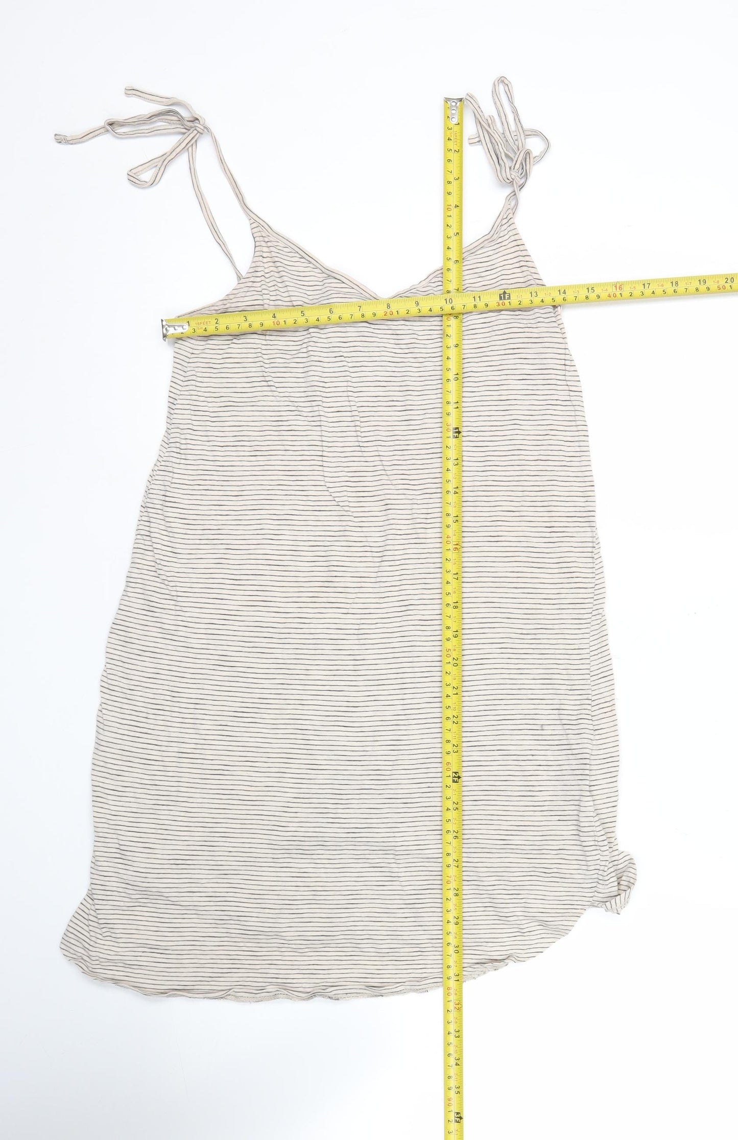 H&M Women’s Beige Striped Basic Tank Top XS Cotton Modal