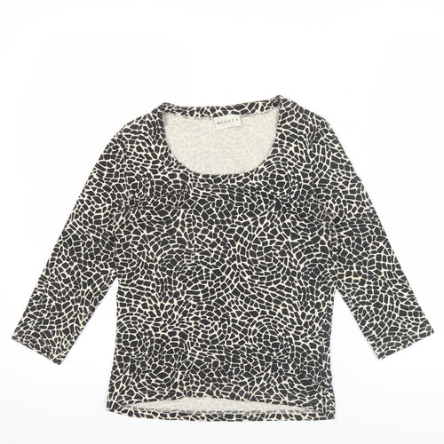 Minuet Women's Black Animal Print Jersey Top Size 8 3/4 Sleeve Scoop Neck