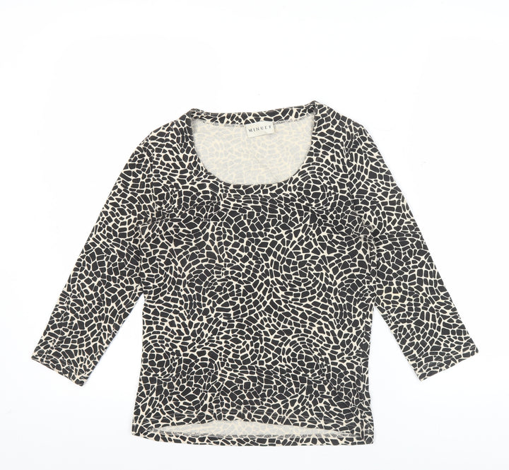 Minuet Women's Black Animal Print Jersey Top Size 8 3/4 Sleeve Scoop Neck
