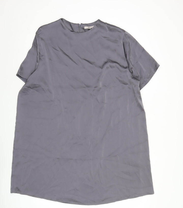 H&M Women Grey XL Shift Dress Knee Length Short Sleeve Work Casual