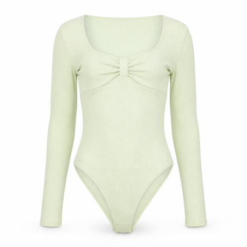 H&M Women’s Green XS Long Sleeve Bodysuit Scoop Neck Slim Fit