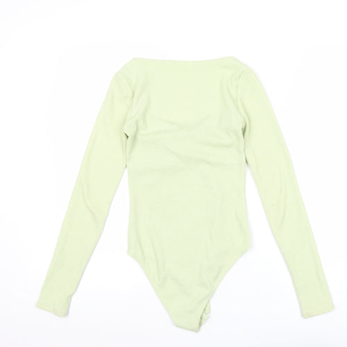 H&M Women’s Green XS Long Sleeve Bodysuit Scoop Neck Slim Fit