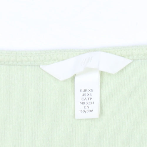 H&M Women’s Green XS Long Sleeve Bodysuit Scoop Neck Slim Fit