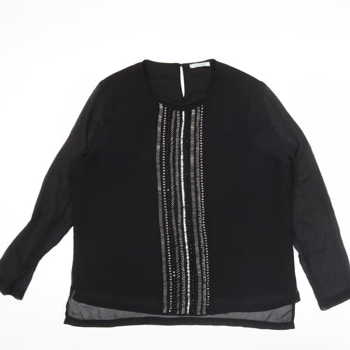 Marks and Spencer Womens Black Beaded Blouse Size 16 Long Sleeve Polyester