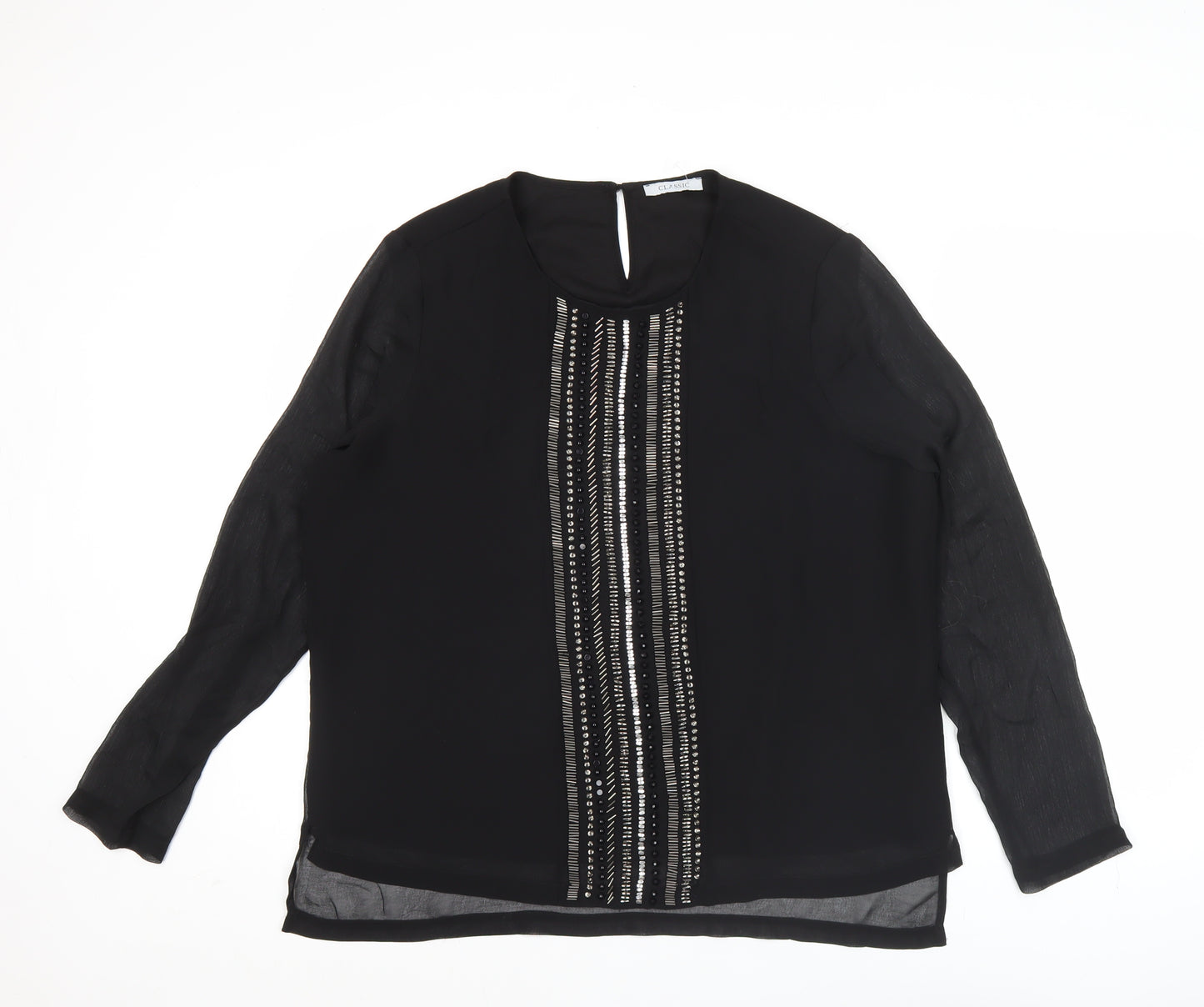 Marks and Spencer Womens Black Beaded Blouse Size 16 Long Sleeve Polyester