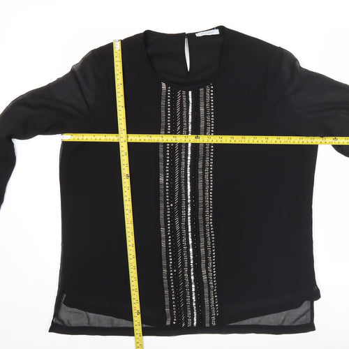 Marks and Spencer Womens Black Beaded Blouse Size 16 Long Sleeve Polyester