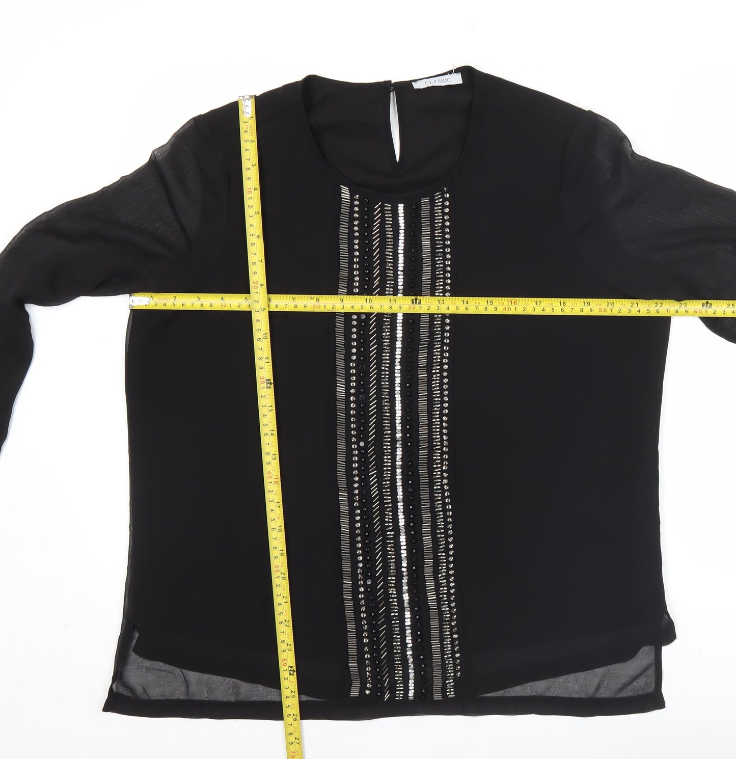 Marks and Spencer Womens Black Beaded Blouse Size 16 Long Sleeve Polyester