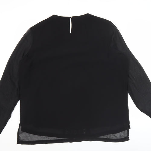Marks and Spencer Womens Black Beaded Blouse Size 16 Long Sleeve Polyester