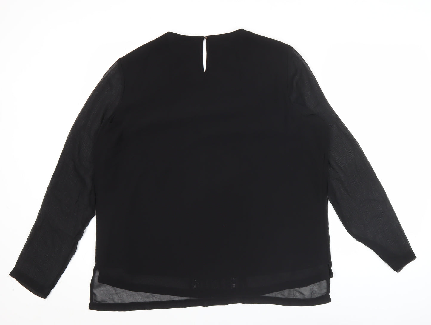 Marks and Spencer Womens Black Beaded Blouse Size 16 Long Sleeve Polyester