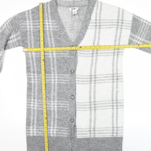 William Rast Womens Grey Checked Knit Long Sleeve Cardigan M