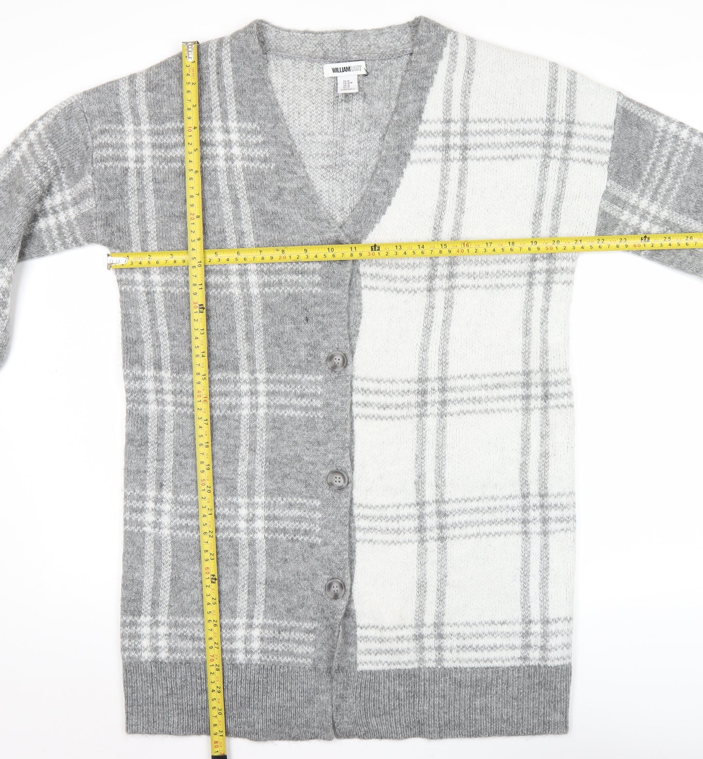 William Rast Womens Grey Checked Knit Long Sleeve Cardigan M