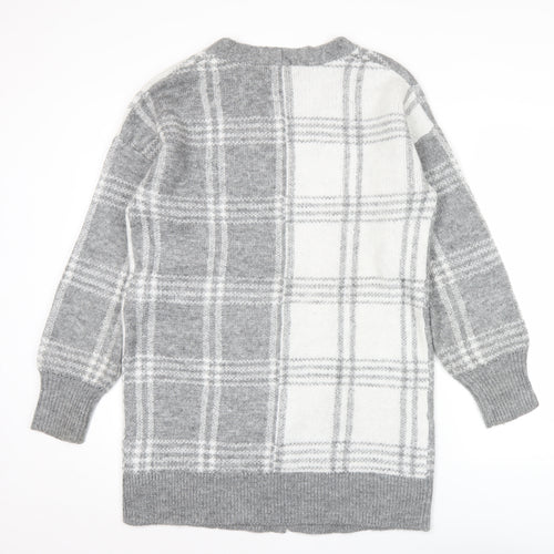 William Rast Womens Grey Checked Knit Long Sleeve Cardigan M