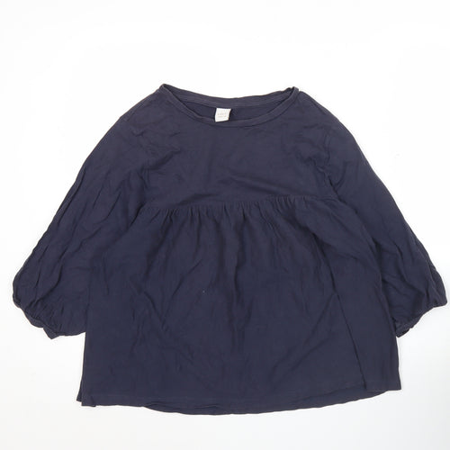 LALU Womens Blue Tunic Blouse Size S Crew Neck 3/4 Sleeve
