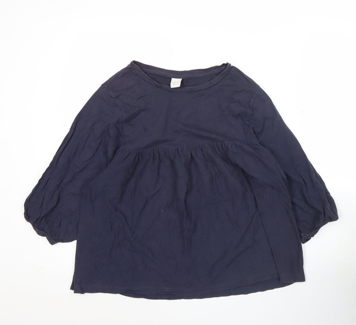 LALU Womens Blue Tunic Blouse Size S Crew Neck 3/4 Sleeve