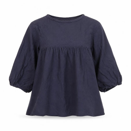 LALU Womens Blue Tunic Blouse Size S Crew Neck 3/4 Sleeve