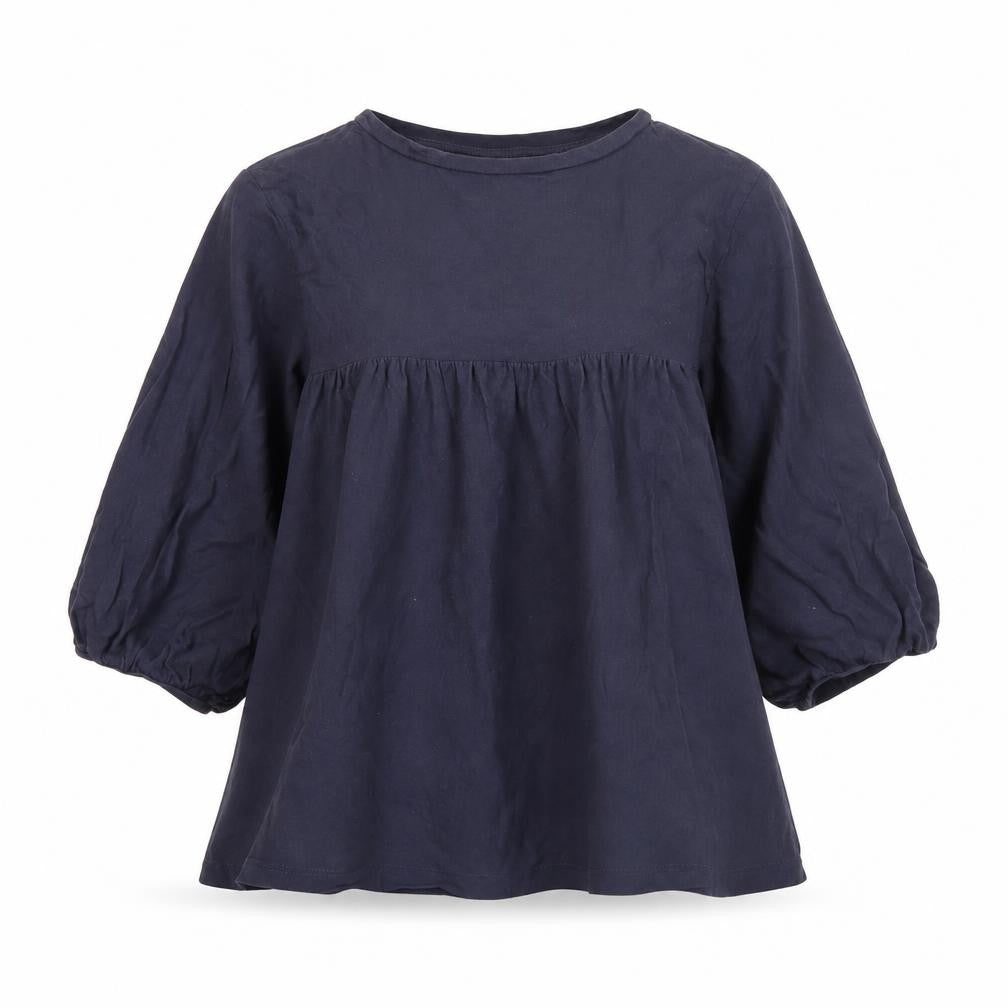 LALU Womens Blue Tunic Blouse Size S Crew Neck 3/4 Sleeve