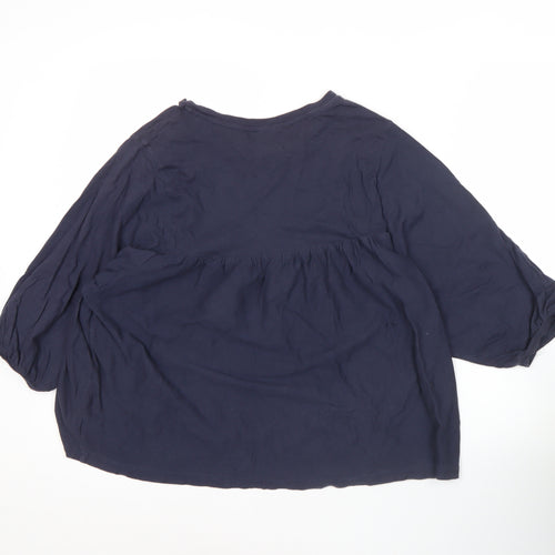 LALU Womens Blue Tunic Blouse Size S Crew Neck 3/4 Sleeve