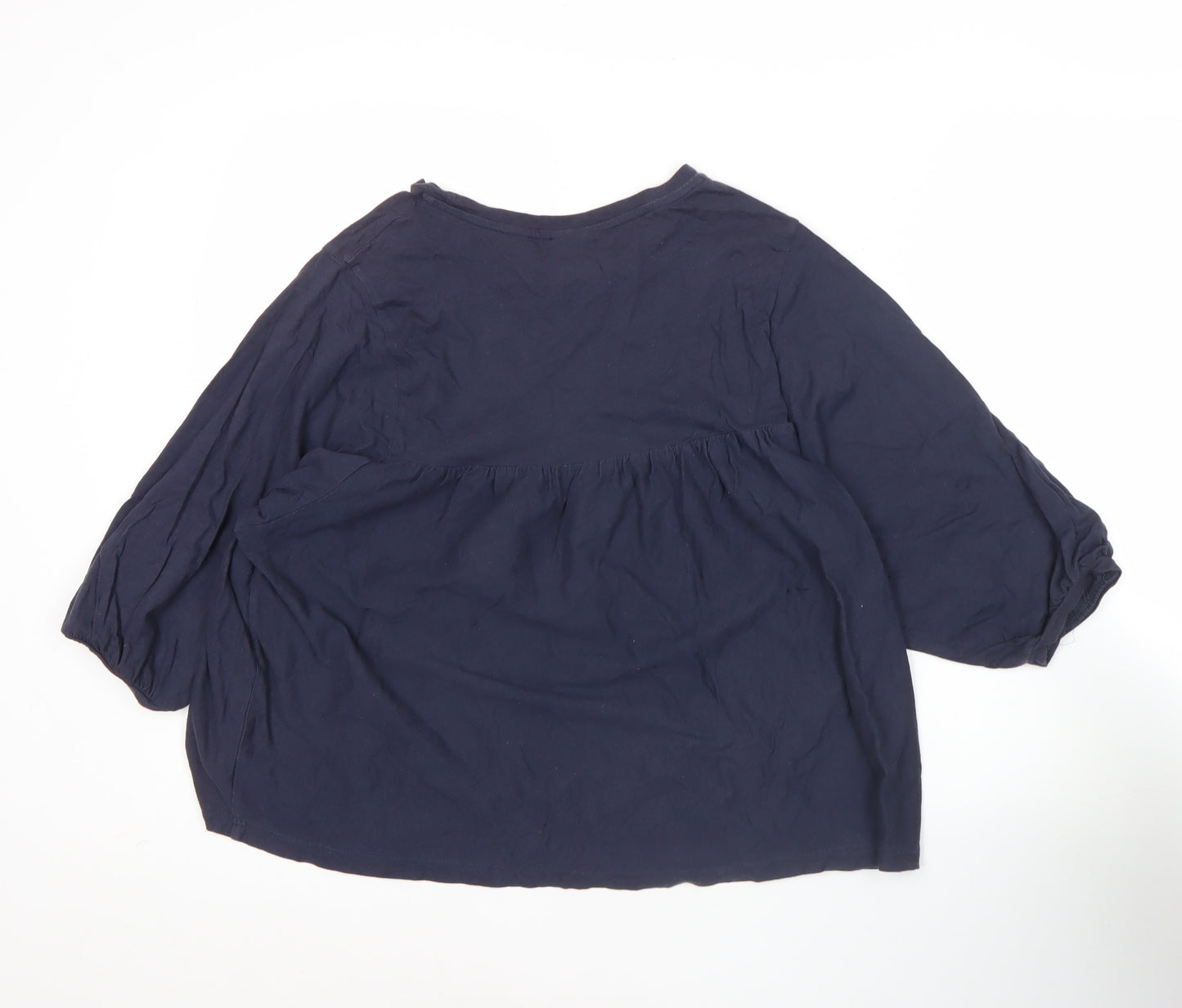 LALU Womens Blue Tunic Blouse Size S Crew Neck 3/4 Sleeve