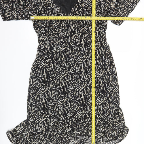 Blue Vanilla Women’s Black Animal Print Ruffle Wrap Dress Size 10