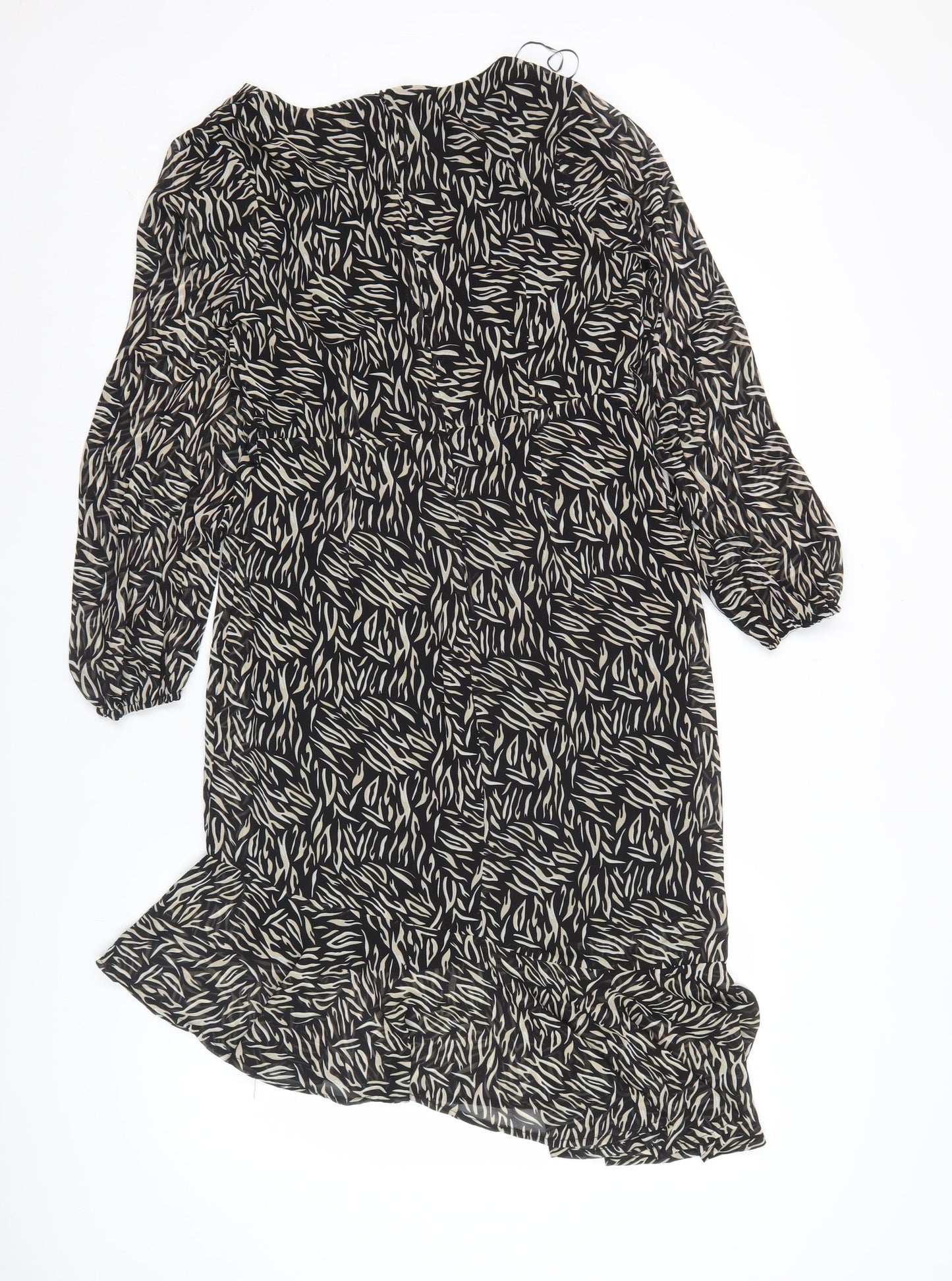 Blue Vanilla Women’s Black Animal Print Ruffle Wrap Dress Size 10