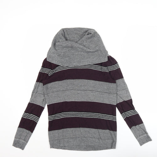 Jeanswest Women’s Grey Purple Striped Cowl Neck Jumper Size M